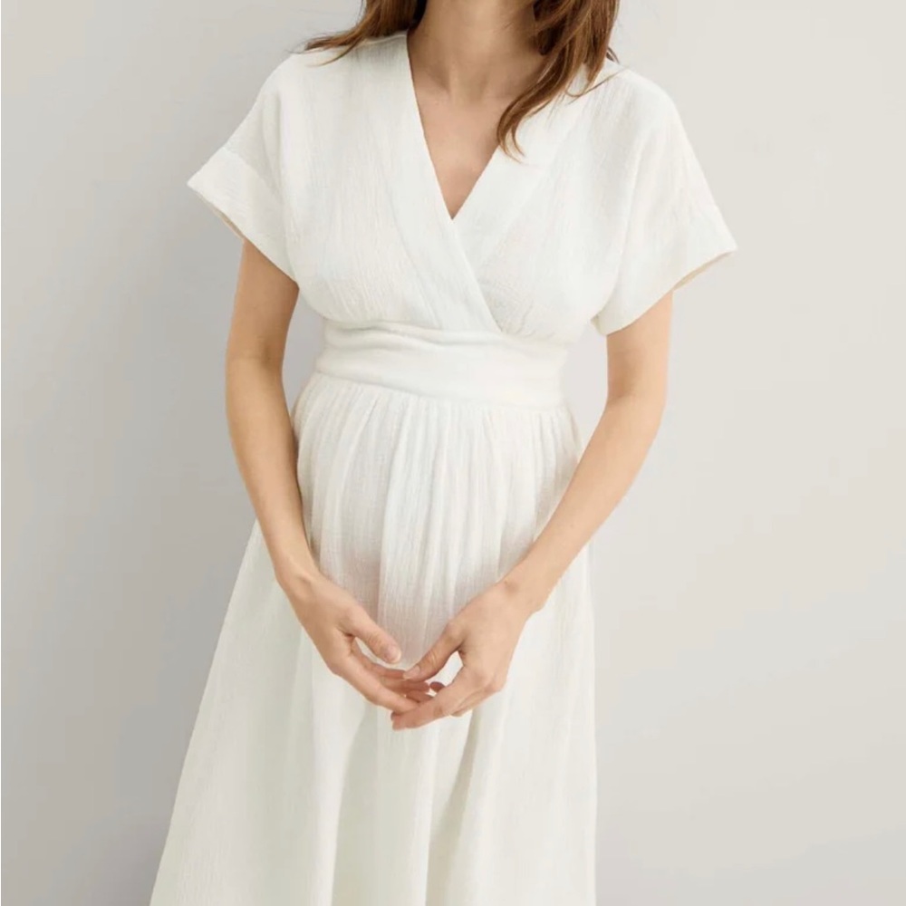 Hatch Carolina Dress White Gauze Size 2 Maternity 8-10 Cotton Midi Summer